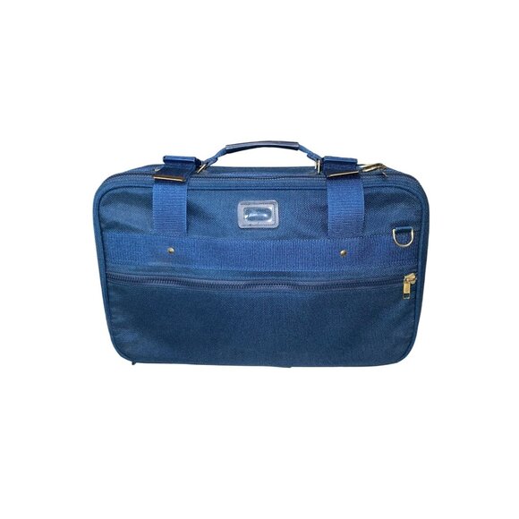 Vintage Valoroso Navy Rolling Suitcase with Brass Hardware – Classic Pilot Style - Picture 13 of 14